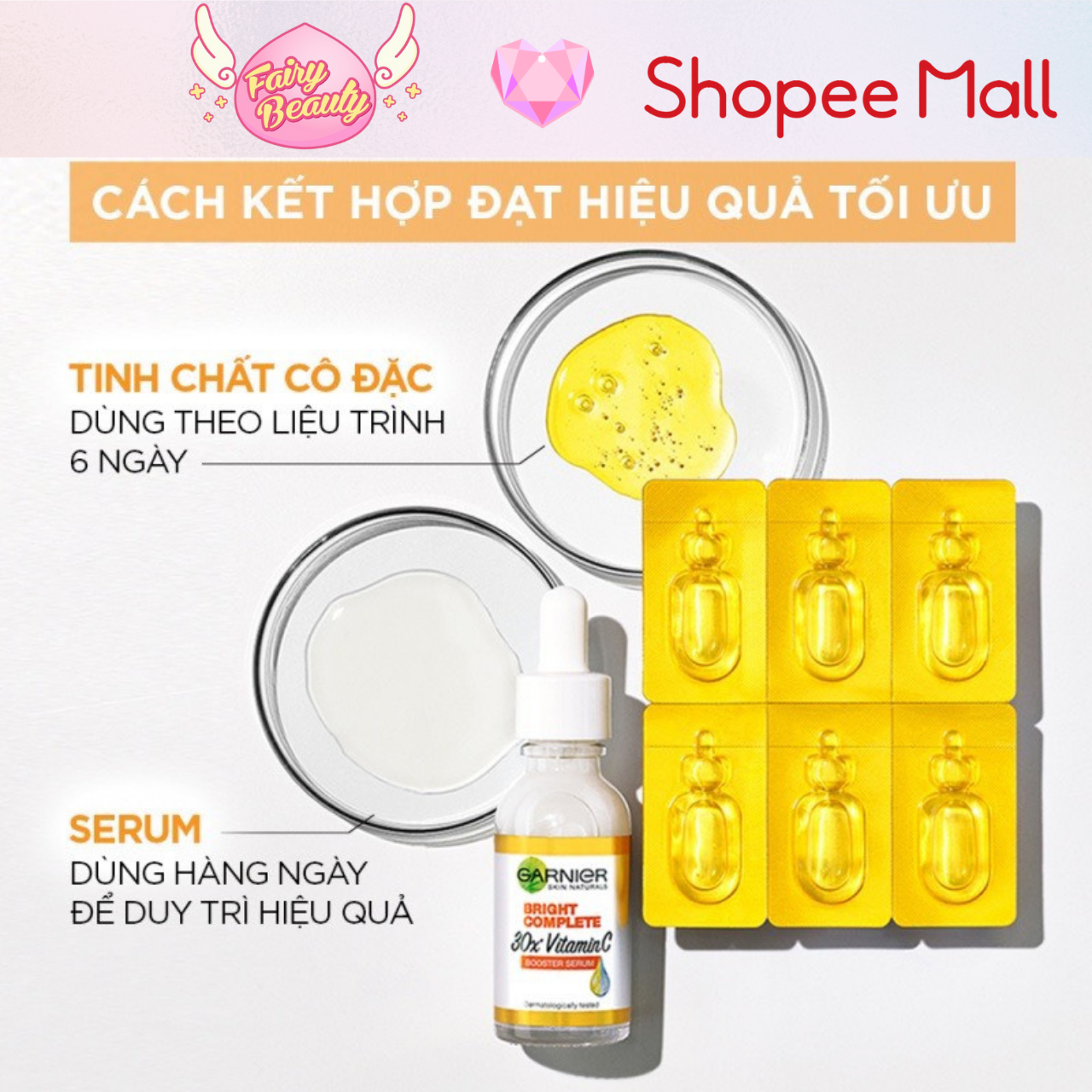 [GARNIER] Tinh Chất Vitamin C Cô Đặc Giúp Sáng Da &amp; Mờ Thâm Hiệu Quả Bright Complete Ampoule Serum 1.5ml/12x1.5ml