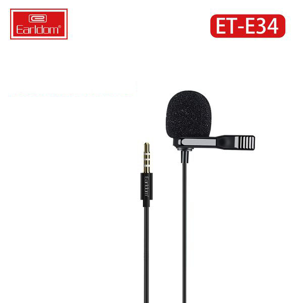 Mic Thu Âm Chân 3.5mm Dành Cho Điện Thoại, Máy Quay, Máy Trợ Giảng Earldom E34 - Hàng Chính Hãng