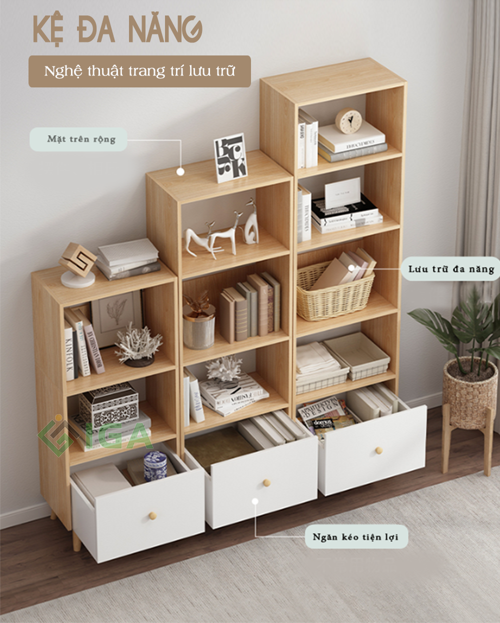 Tủ Sách Gỗ Đa Tầng Phong Cách Nordic - GP144