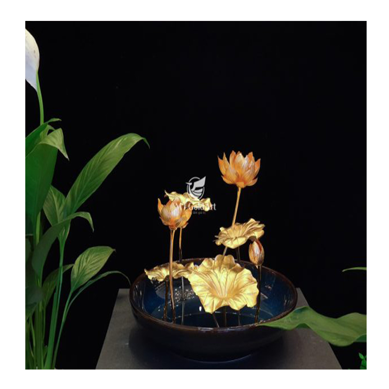 Chậu hoa sen dát vàng (22x22x17) MT Gold Art- Hàng chính hãng, trang trí nhà cửa, quà tặng dành cho sếp, đối tác, khách hàng.