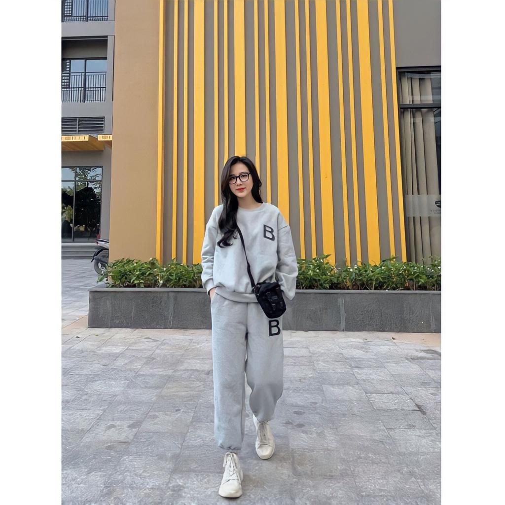 Bộ Áo Nỉ Sweater Quần Jogger Nữ Chữ B