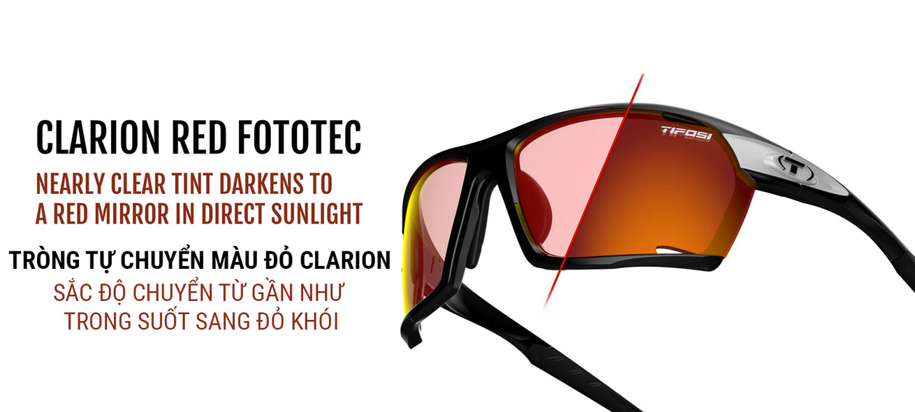 Kính thể thao chạy bộ TIFOSI KILO BLACK / WHITE Tròng Tự Đổi Màu Clarion Red Fototec