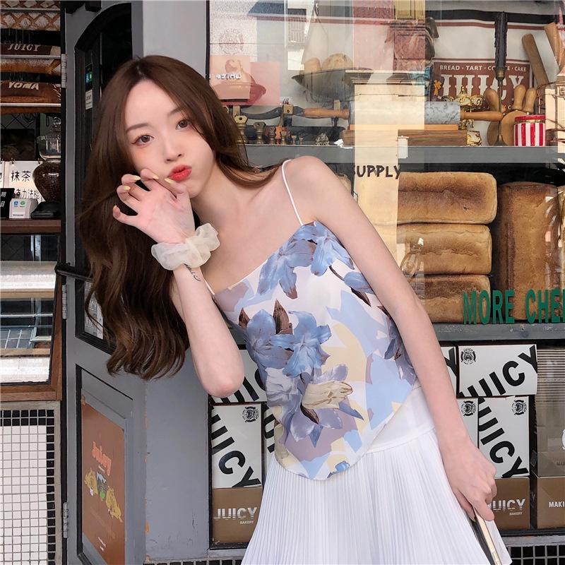 MS534 Áo 2 dây yếm chiffon hoa thắt nơ hở lưng