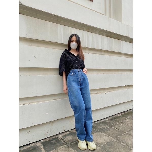 Quần jean ống rộng cá tính REVERCLOTHINGS cá tính size S M L Haley Jeans