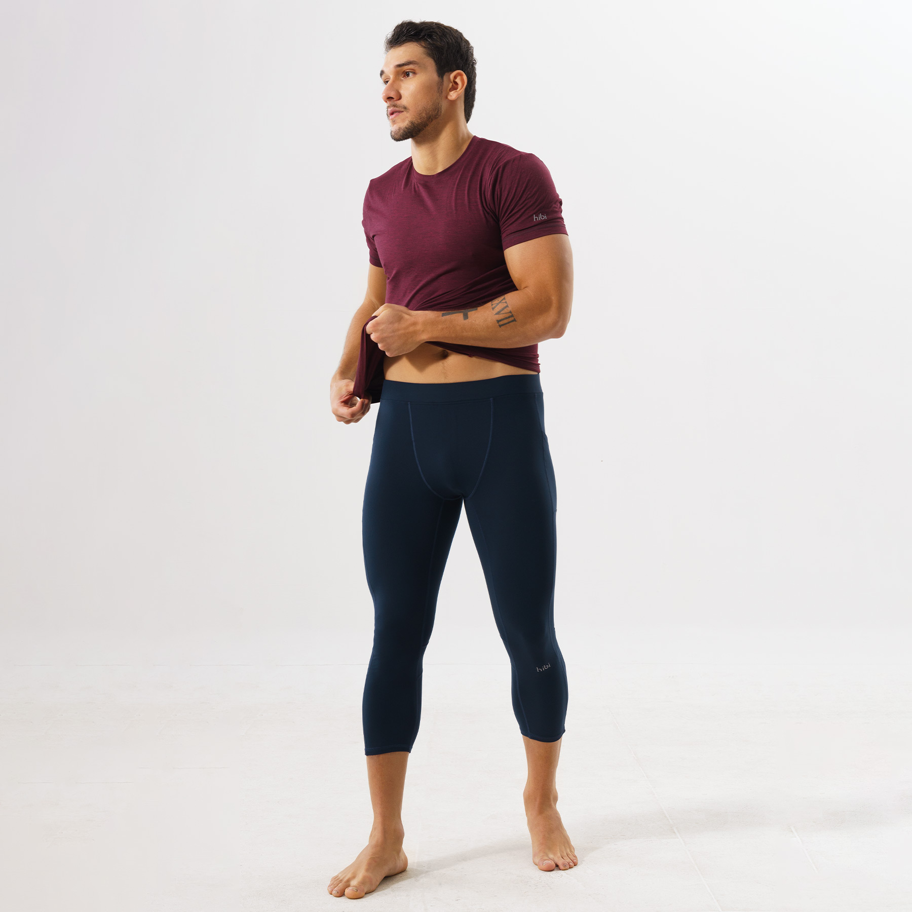 Quần leggings tập gym cho nam Hibi Sports M105 - Loại lửng 3/4 có túi