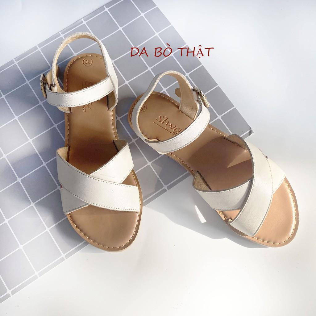 Sandal Nữ đẹp quai ngang da THẬT 2 quai phù hợp đi học , công sở hàng ngày HISHOO có bigsize S006