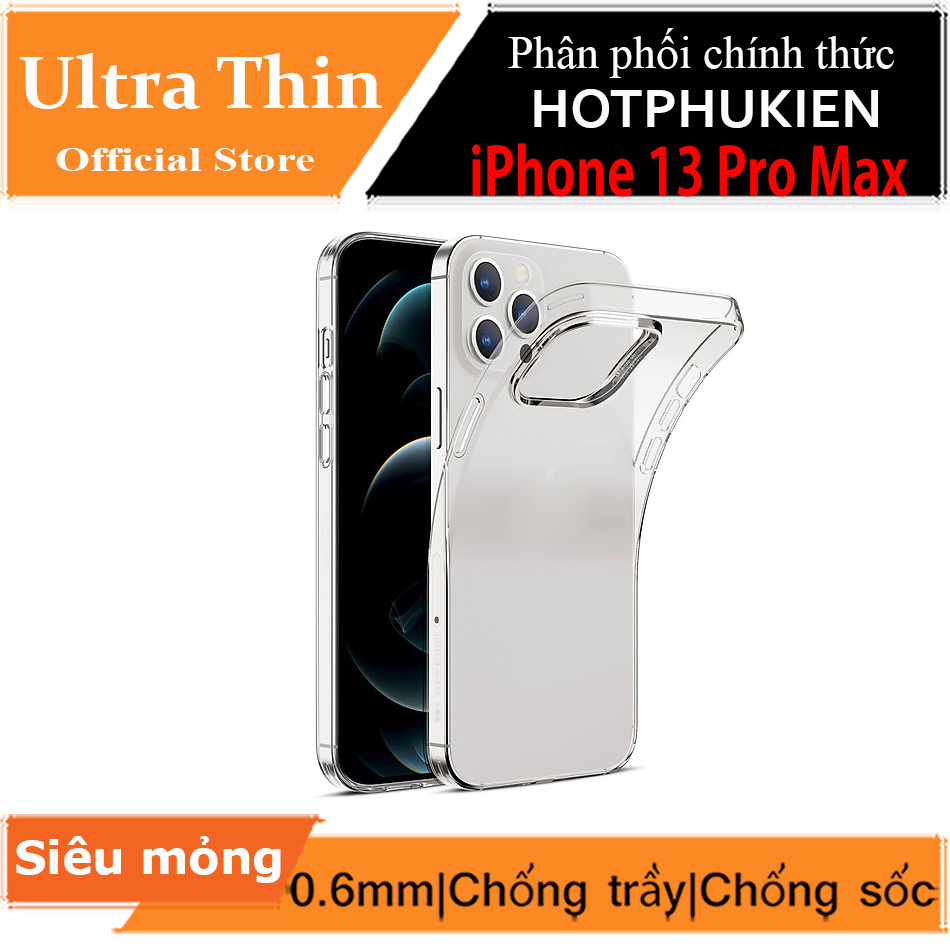 Ốp lưng silicon dẻo trong suốt cho iPhone 13 Pro Max hiệu Ultra Thin siêu mỏng 0.6mm - Hàng nhập khẩu