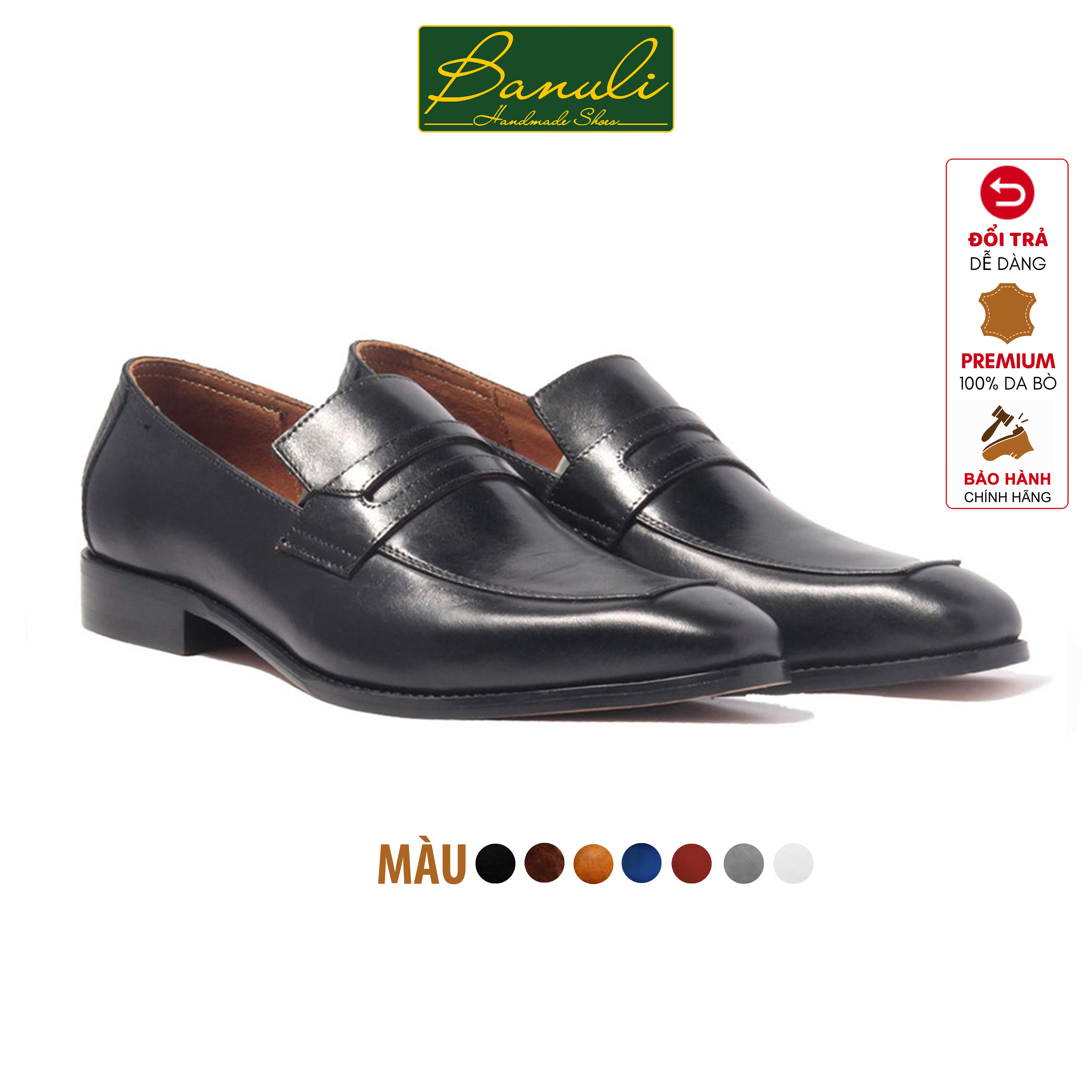 Giày Tây Lười Nam Công Sở Banuli Da Bê Italian Penny Loafers H1PL2 (Da Veg Itali Mềm Dẻo, Đế Siêu nhẹ, Bảo Hành Trọn Đời)