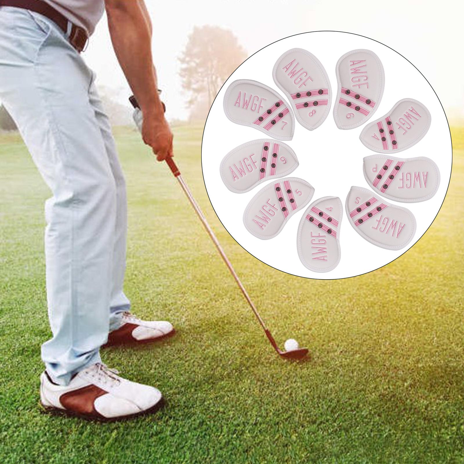 9 Pieces Club Head Covers Waterproof Leather 4-9,P,S,A Golf Iron Headcover White