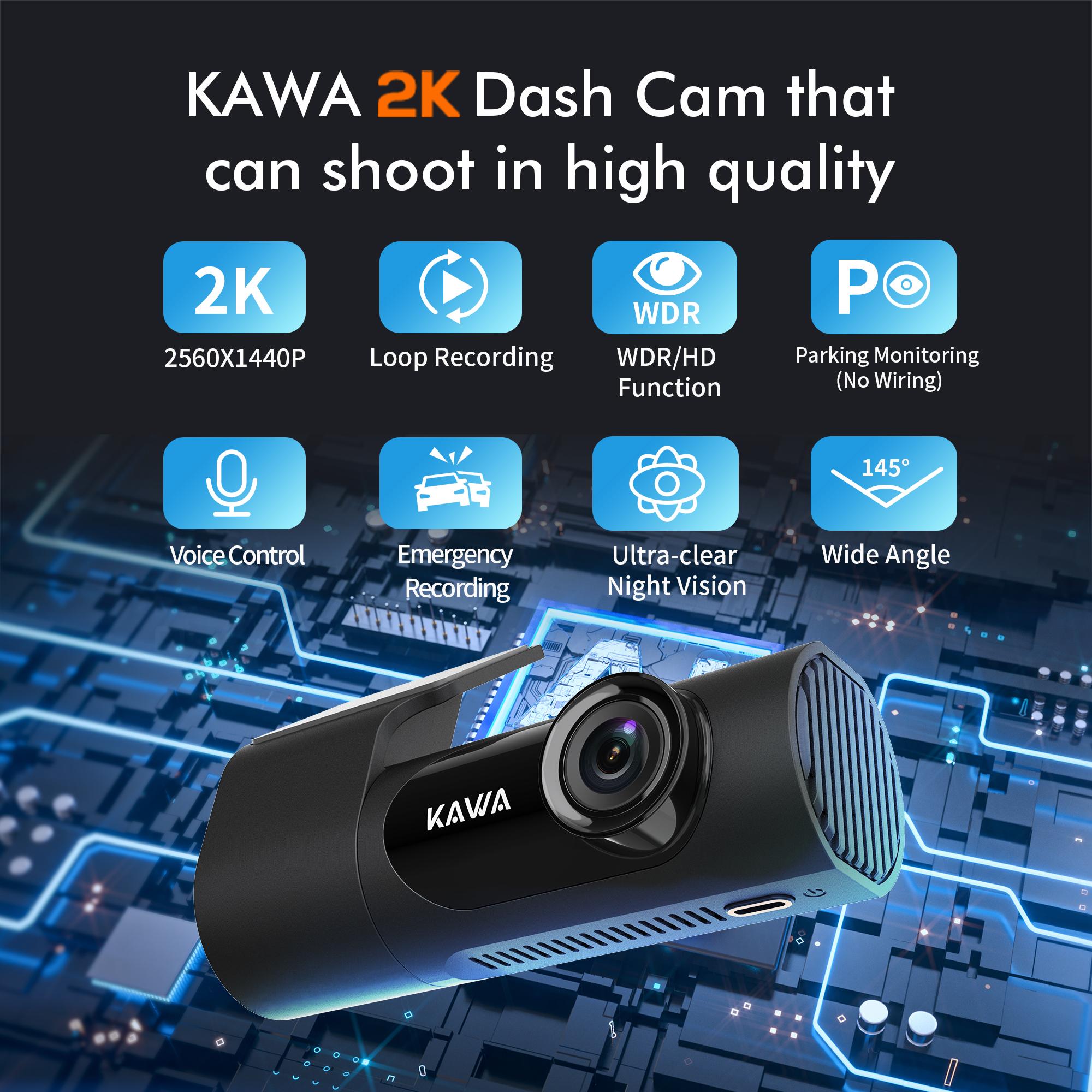 Kawa 2K 1440p HD WiFi Dash cam cho xe DVR Máy quay video Auto Night Vision Điều khiển giọng nói WDR Điều khiển không dây 24H Tên màu: D6 VOCIE Điều khiển
