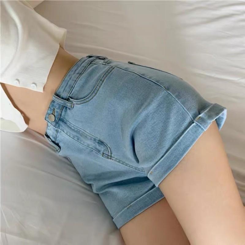 Quần short Jeans cạp cao co dãn phong cách Hàn Quốc