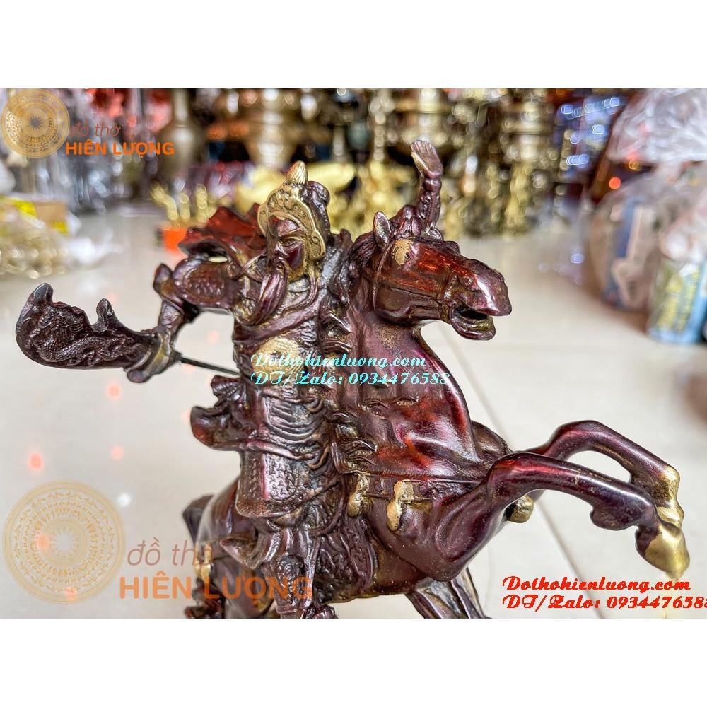 Tượng Quan Công - Quan Vân Trường Cầm Đao Cưỡi Xích Thố Bằng Đồng Nguyên Chất Màu Nâu Cao 25cm, Nặng 2.5kg