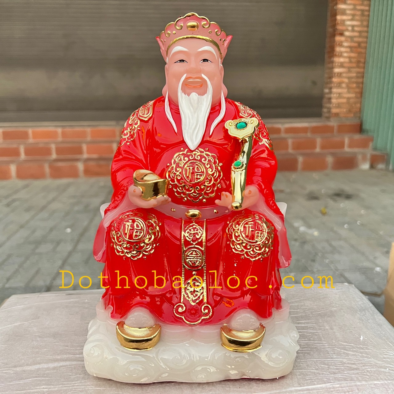 Tượng Thần tài Thổ Địa đế đá nhập khẩu cao cấp cao 25 cm – Đỏ
