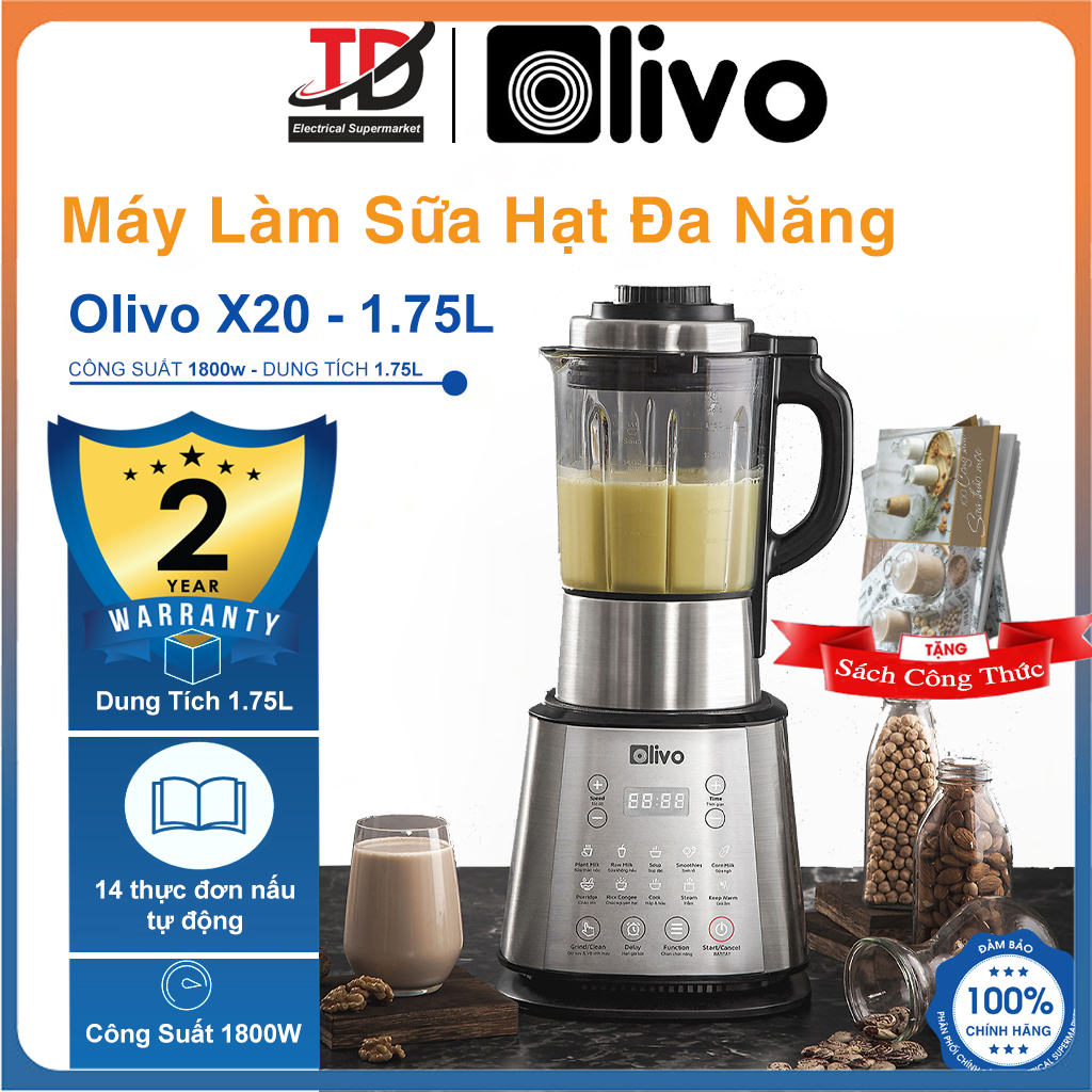 Máy Làm Sữa Hạt OLIVO X20, 1800W Dung Tích 1,75L, 14 Chức Năng Xay Nấu Đa Năng, Hàng Chính Hãng