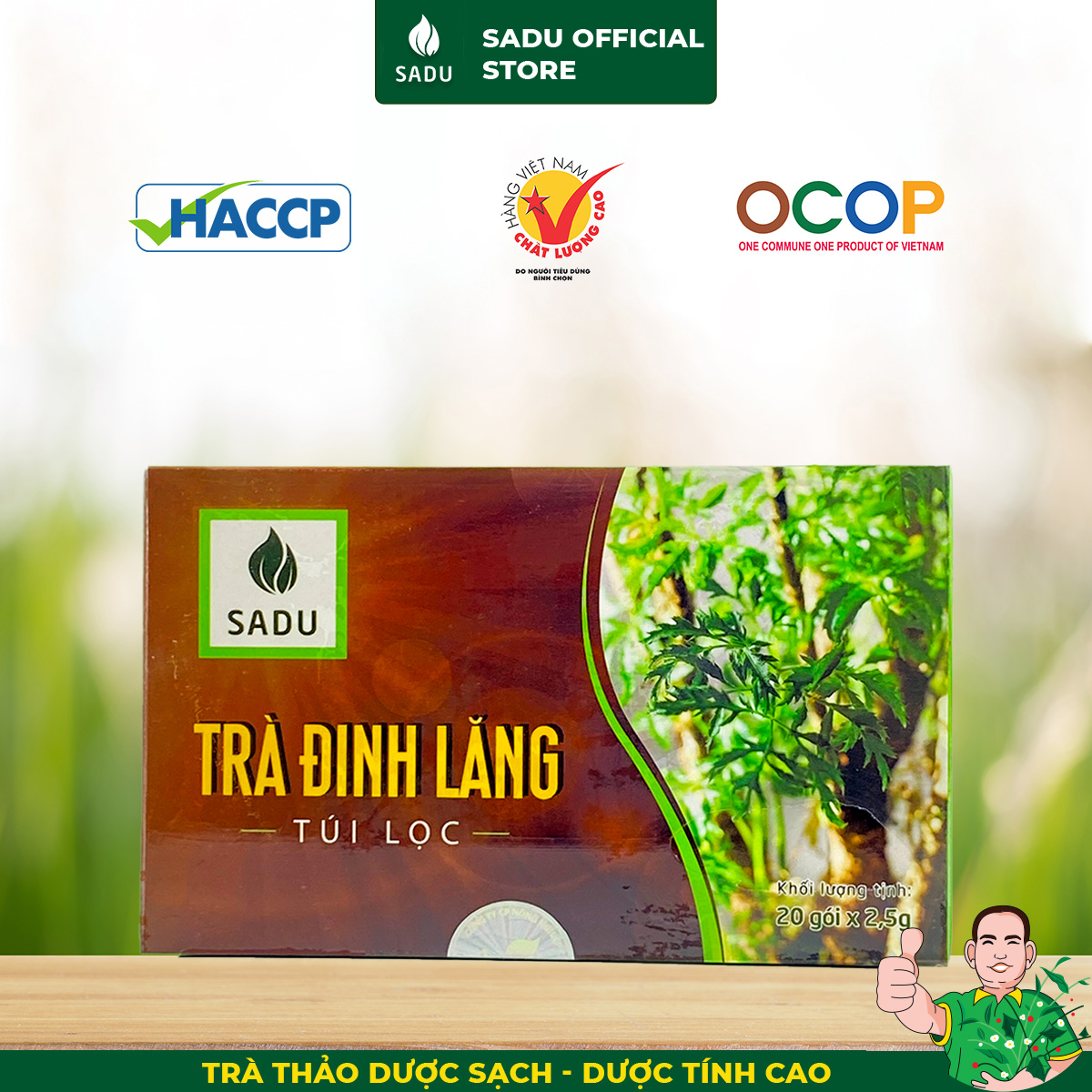 Trà đinh lăng túi lọc sadu Hỗ trợ chứng mất ngủ, ngủ ngon, sâu giấc 1 Hộp