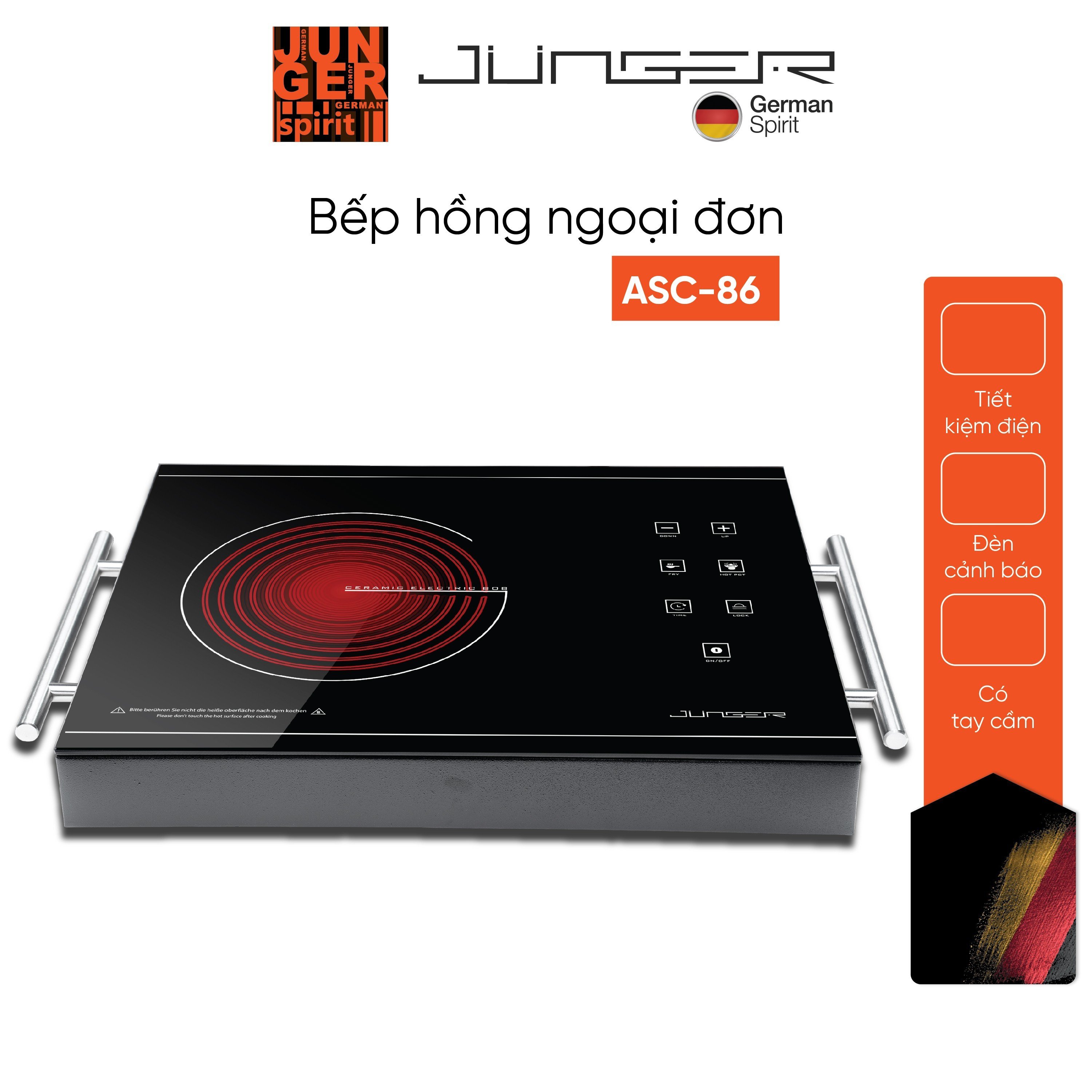 Bếp đơn hồng ngoại Junger ASC-86 2000W Không kén nồi Hàng Chính Hãng Bảo Hành 12 Tháng