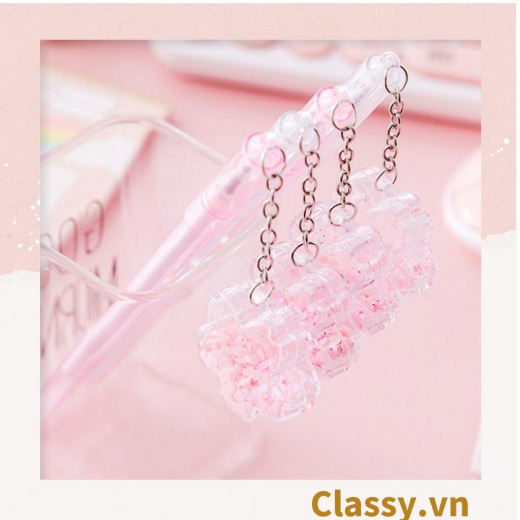 Bút gel Classy 0.5mm màu hồng, đính kèm bông hoa, tùy chọn cho sinh viên/nhân viên văn phòng PK1200