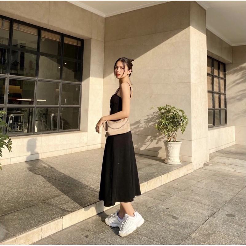 ĐẦM MAXI 2 DÂY ĐEN XOÈ nữ thời trang hàn quốc