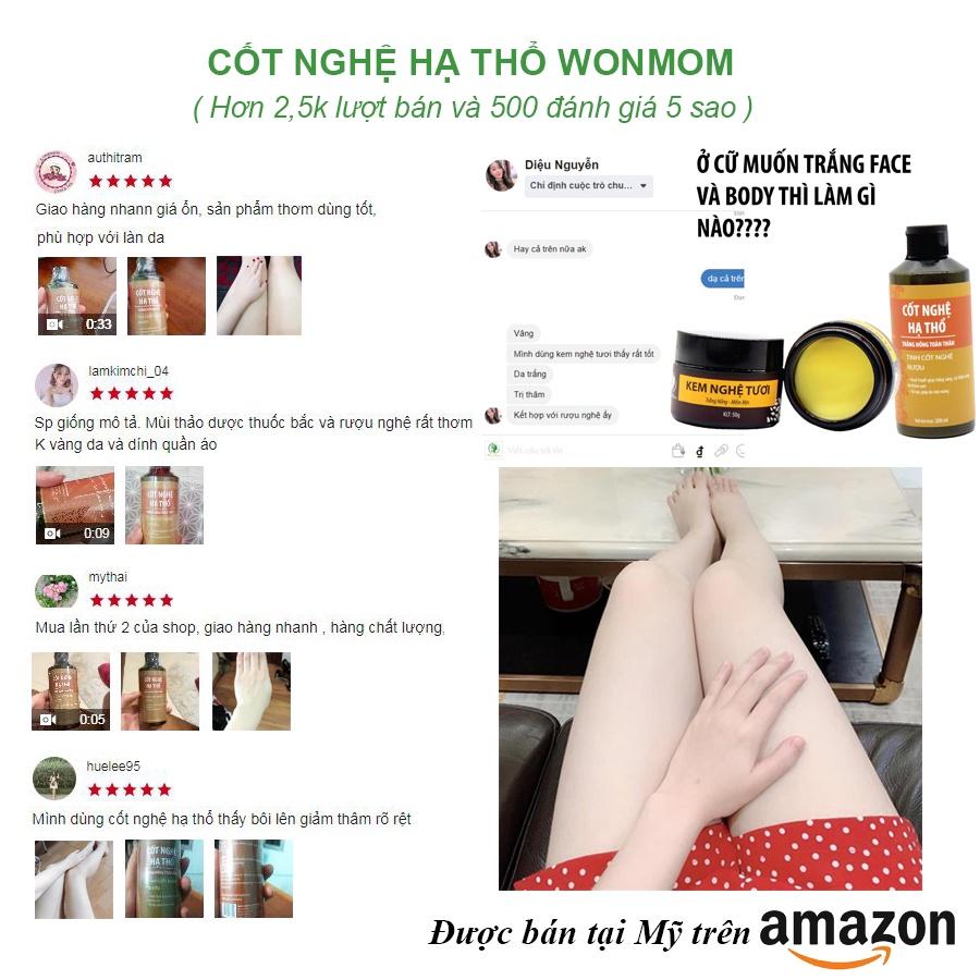 Bộ dưỡng trắng da body cho mẹ sau sinh Wonmom ( 1 kem sữa nghệ toàn thân + 1 cốt nghệ)