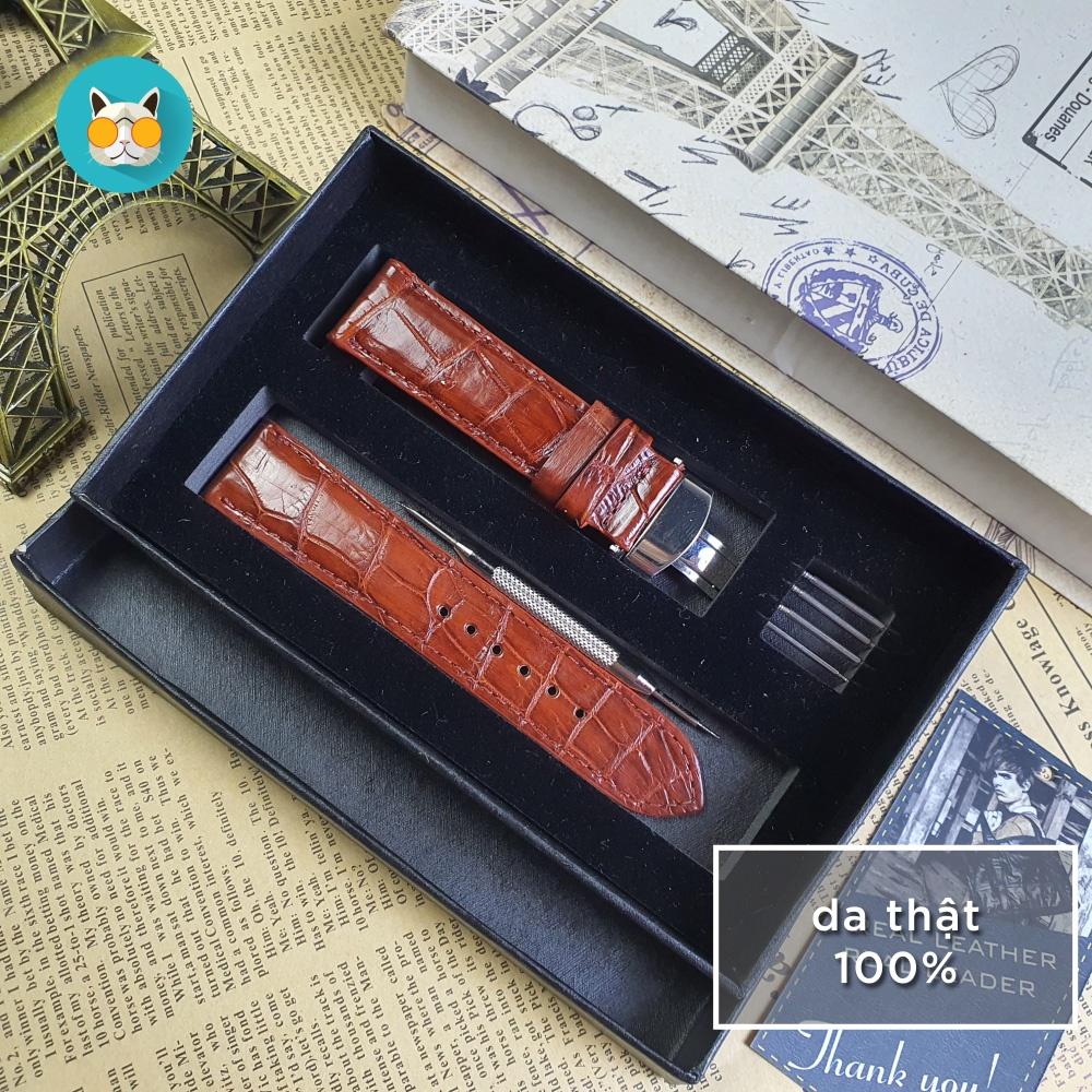Dây đồng hồ da cá sấu AL107 – Nâu đỏ Size 20/ Size22