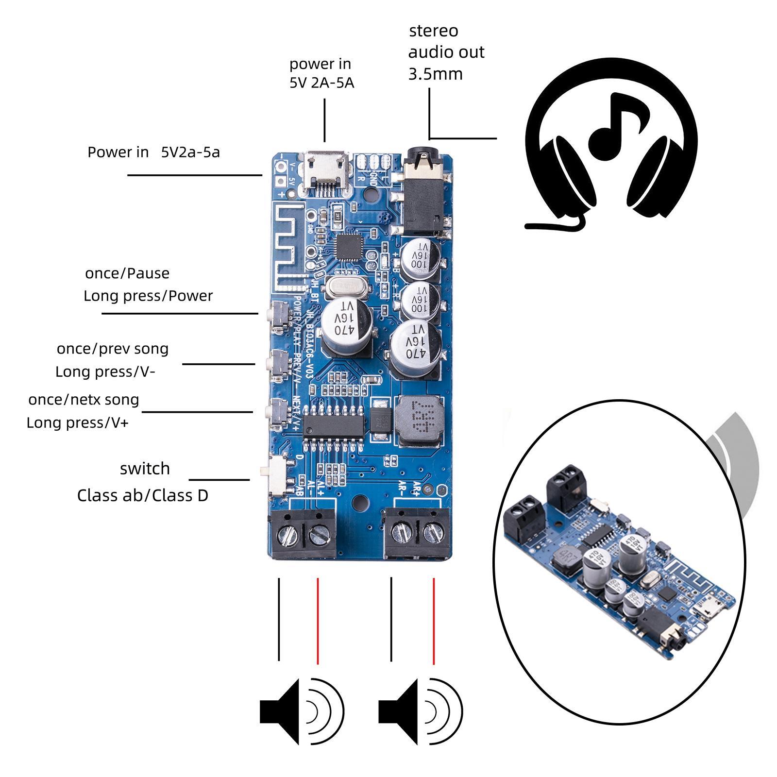Bluetooth 5.0 Board Mini 2x5W Easy Installation Stereo for