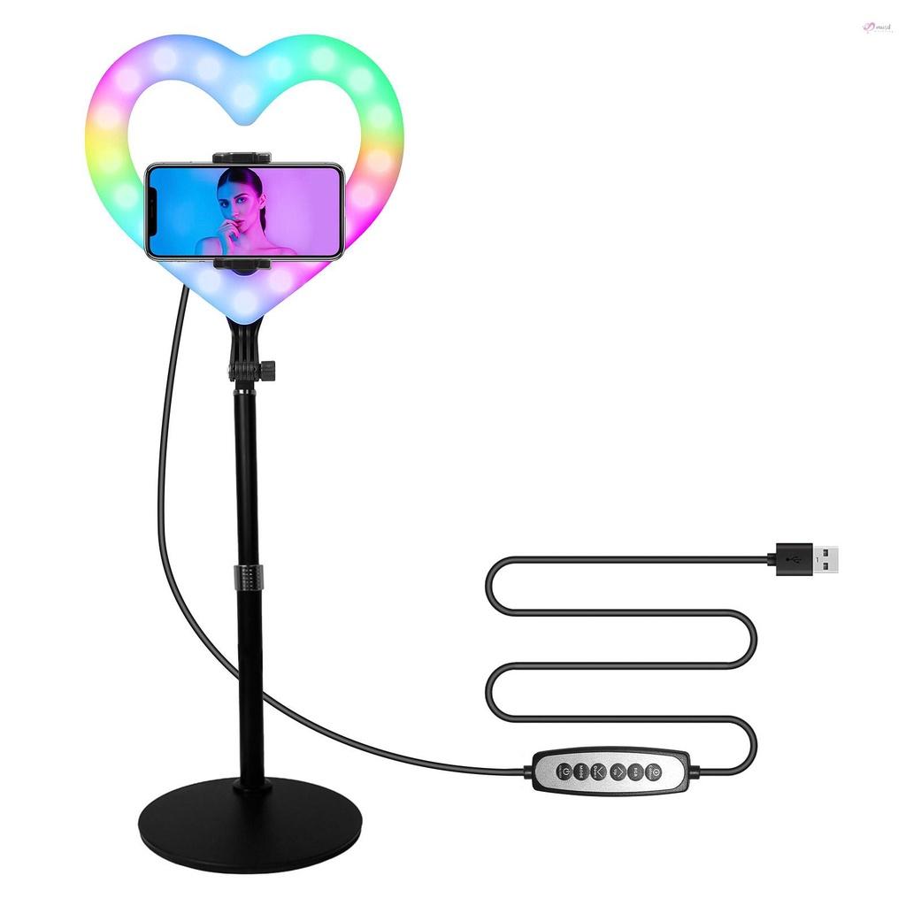 Đèn LED RGB 10 inch hình trái tim kèm giá đỡ điện thoại dùng để quay video/phát trực tuyến