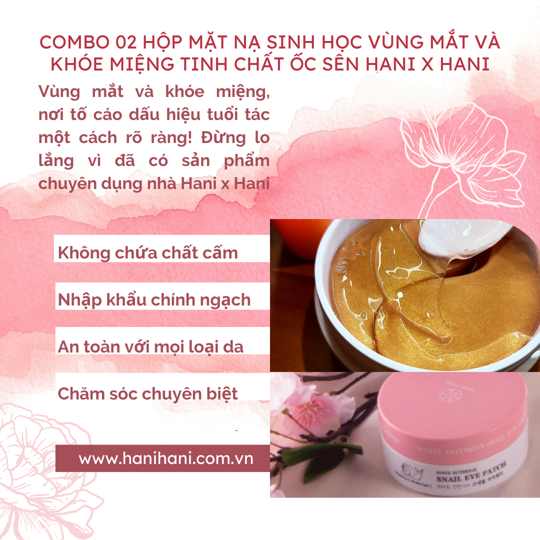 [CHÍNH HÃNG] Combo Siêu Tiết Kiệm 02 Hộp Mặt Nạ Sinh Học Xóa Thâm Và Nếp Nhăn Vùng Mắt - Khóe Miệng Tinh Chất Ốc Sên Cô Đặc Hani x Hani Hộp 60 Miếng nhập khẩu Hàn Quốc