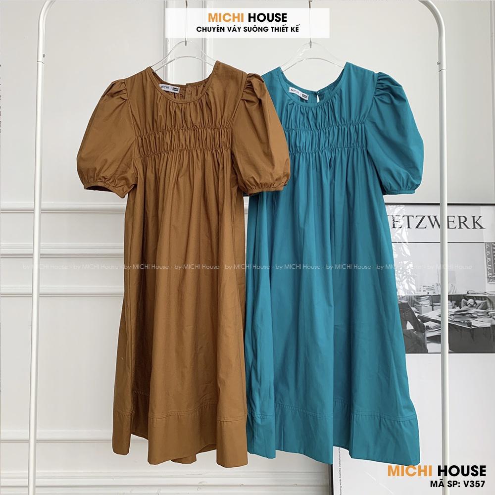 Váy Suông Ngực Xếp Ly MICHI House V357 Đầm Xuông Thiết Kế Vải Thô Mặc Hè Mát Mềm