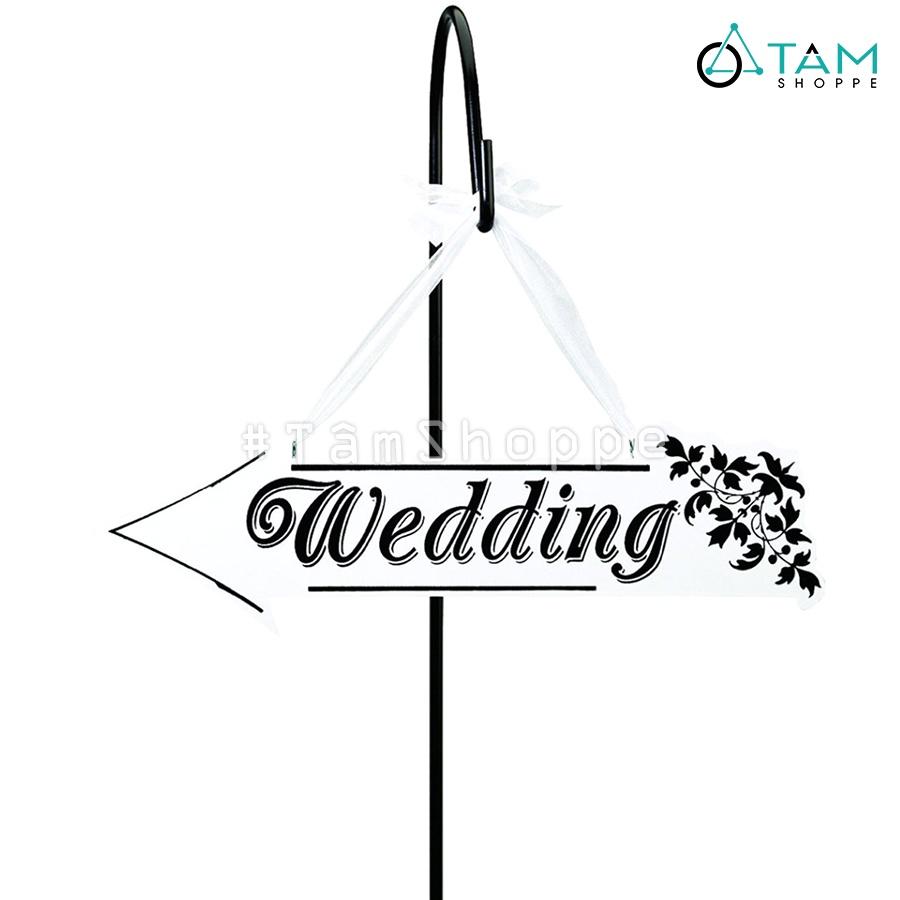 Bảng gỗ chỉ đường đám cưới Wedding mũi tên trắng đen trang trí cưới TTC-17
