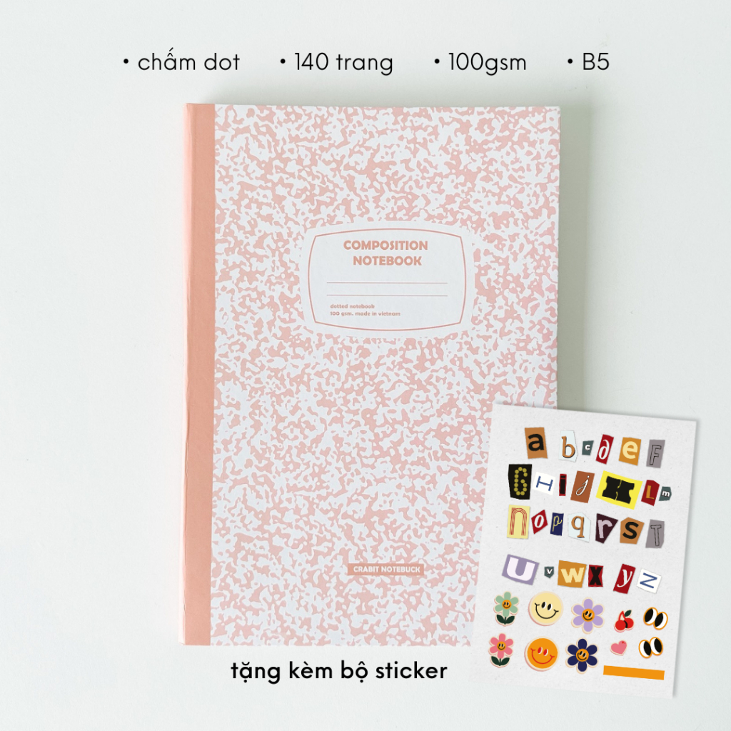 Vở bìa cứng 140 trang tập học sinh ghi chép studygram 100gsm Composition Hoạ tiết quả trám