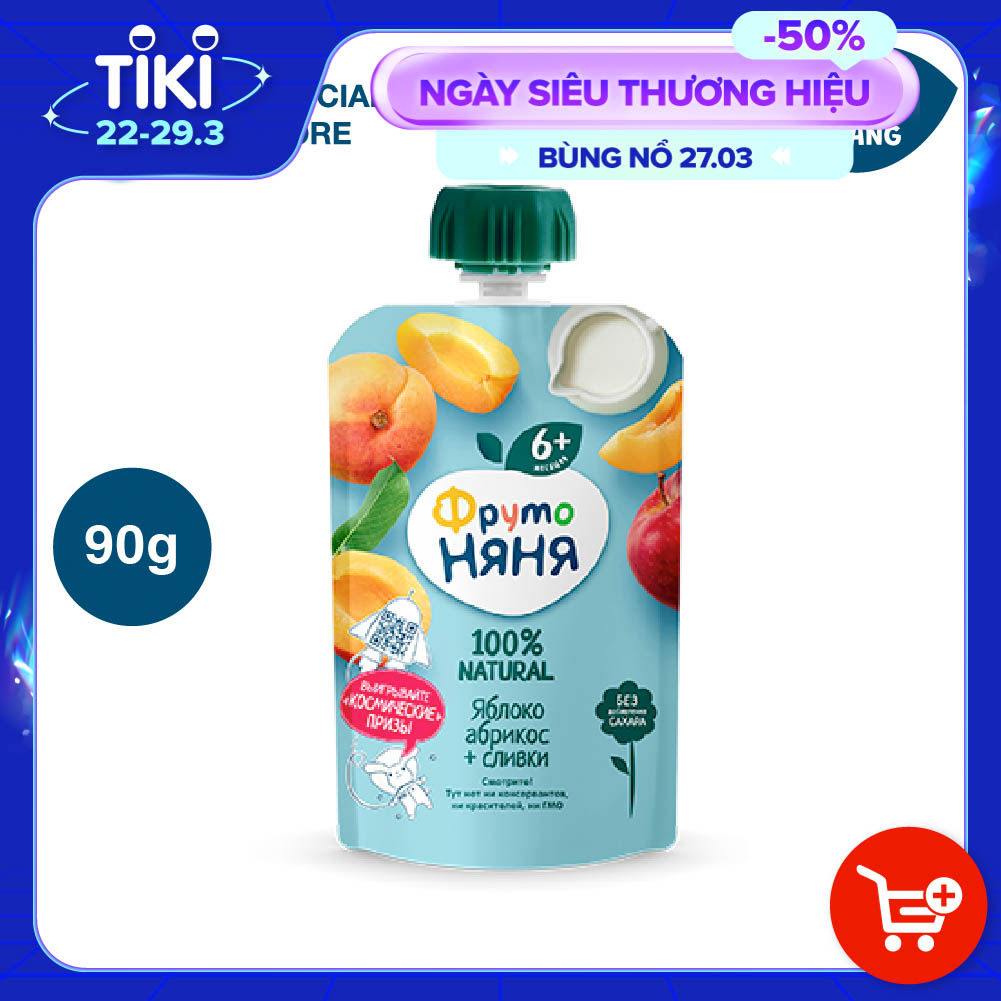 Trái cây nghiền vị táo, mơ và kem tươi Fruto Nyanya 90g