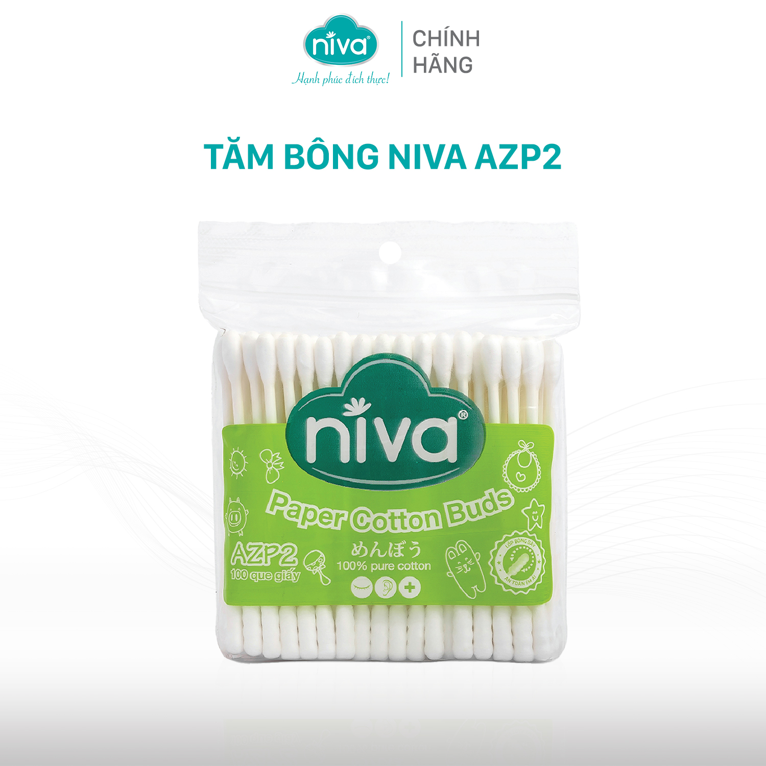 Tăm Bông NIVA Dành Cho Người Lớn Túi Zipper 100 Que Giấy Azp2