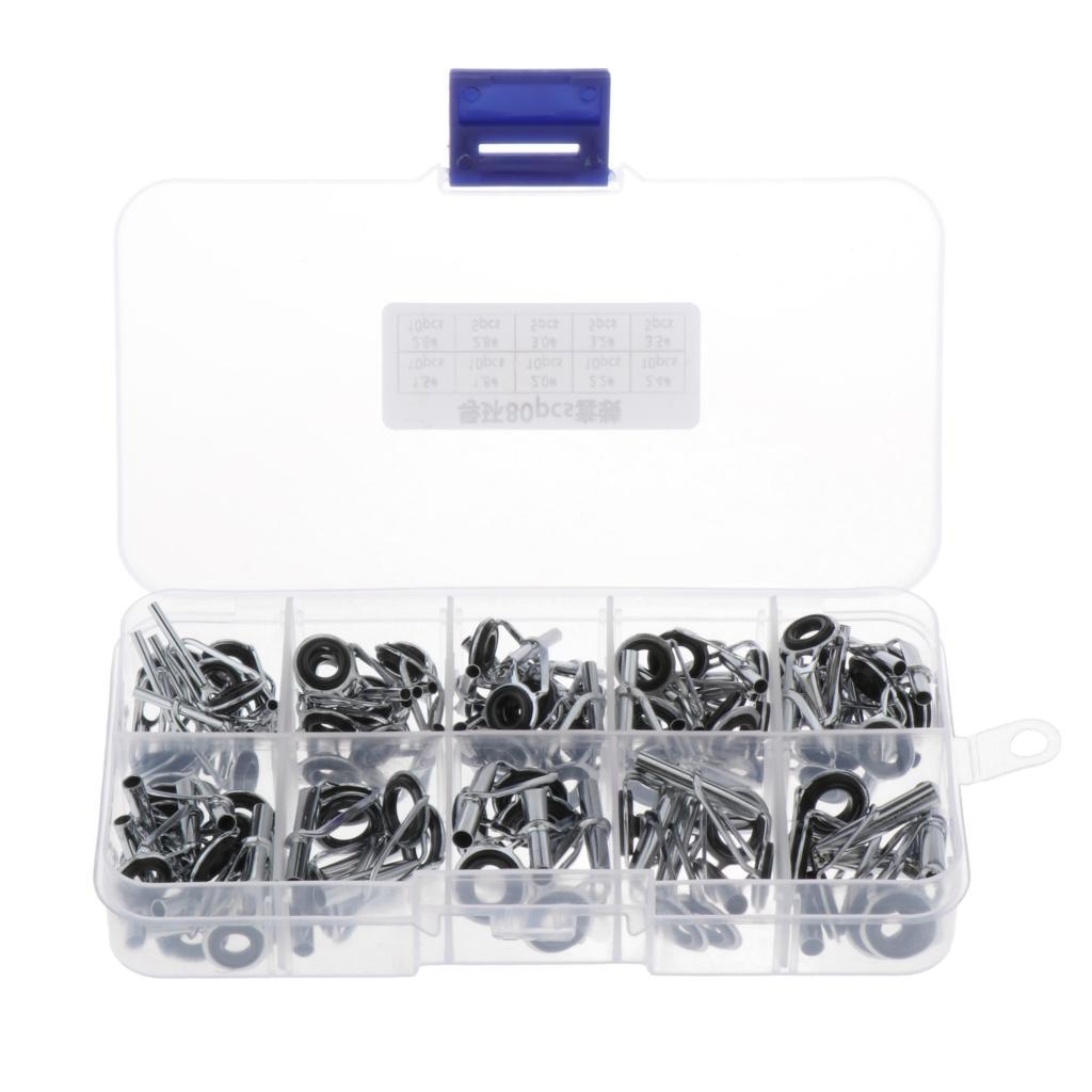 80PCS/set Ceramic Fishing Rod Guides Tips Top Eye Rings Line Repair Kit 10 Sizes
