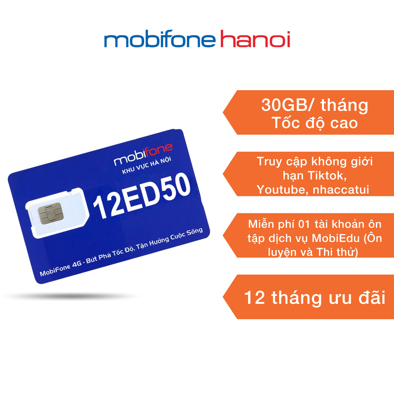 Sim trạng nguyên MobiFone chính hãng 12ED50 - Chuyên luyện thi