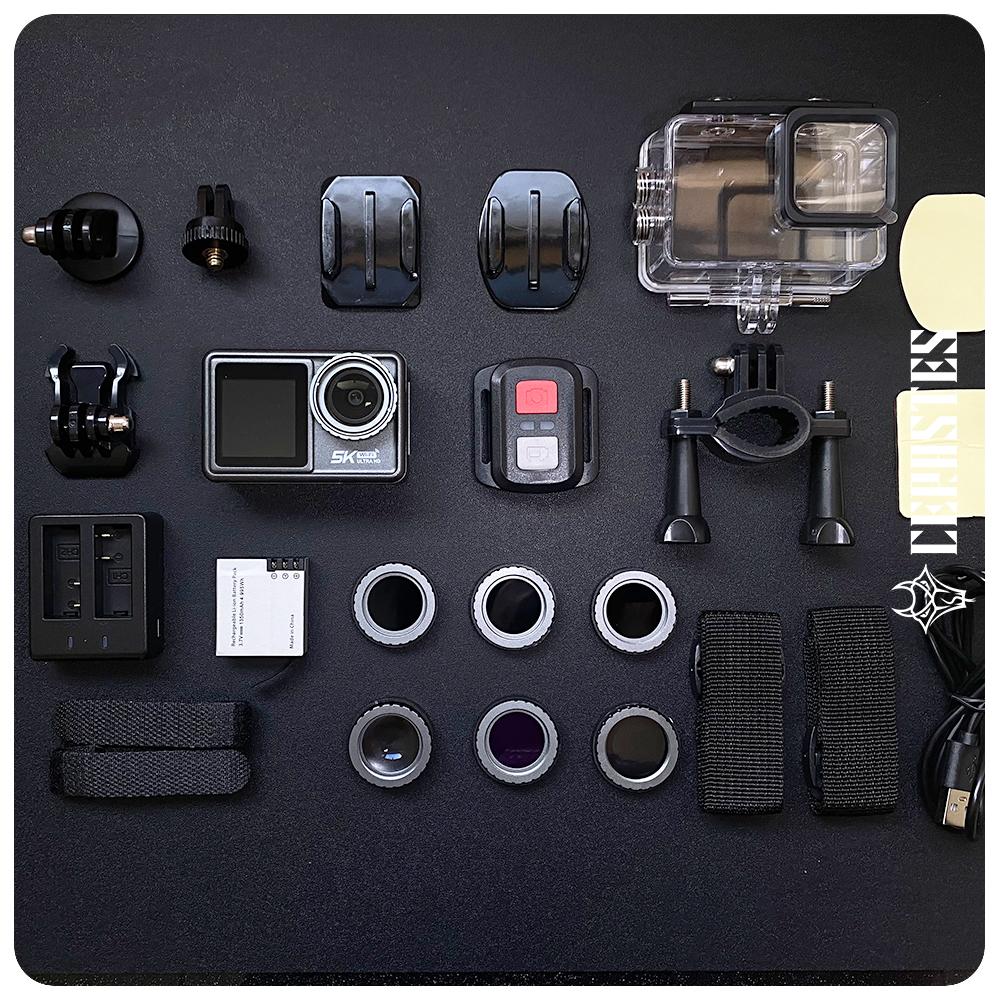 Camera Hành Động CERASTES 5K 4K 60FPS EIS Có Thể Thay Đổi Ống Kính Zoom 48MP Ổn Định Điện Tử Camera WiFi Camera Hành Động Cho Vlog