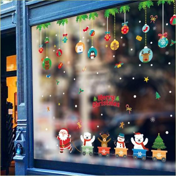 Decal trang trí Noel - Ông già Noel kéo xe cho các bạn nhỏ