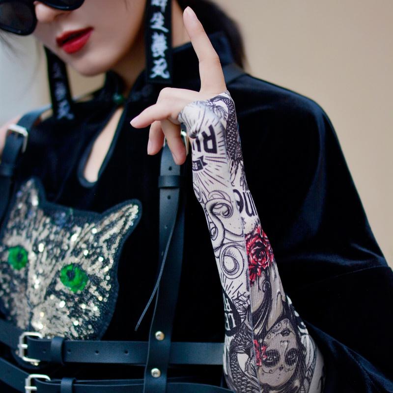 Găng Tay Chống Nắng Hình Xăm Tattoo Bao Tay In Hình Xăm Tạm Thời 3d Nghệ Thuật Chống Nắng Tia Uv