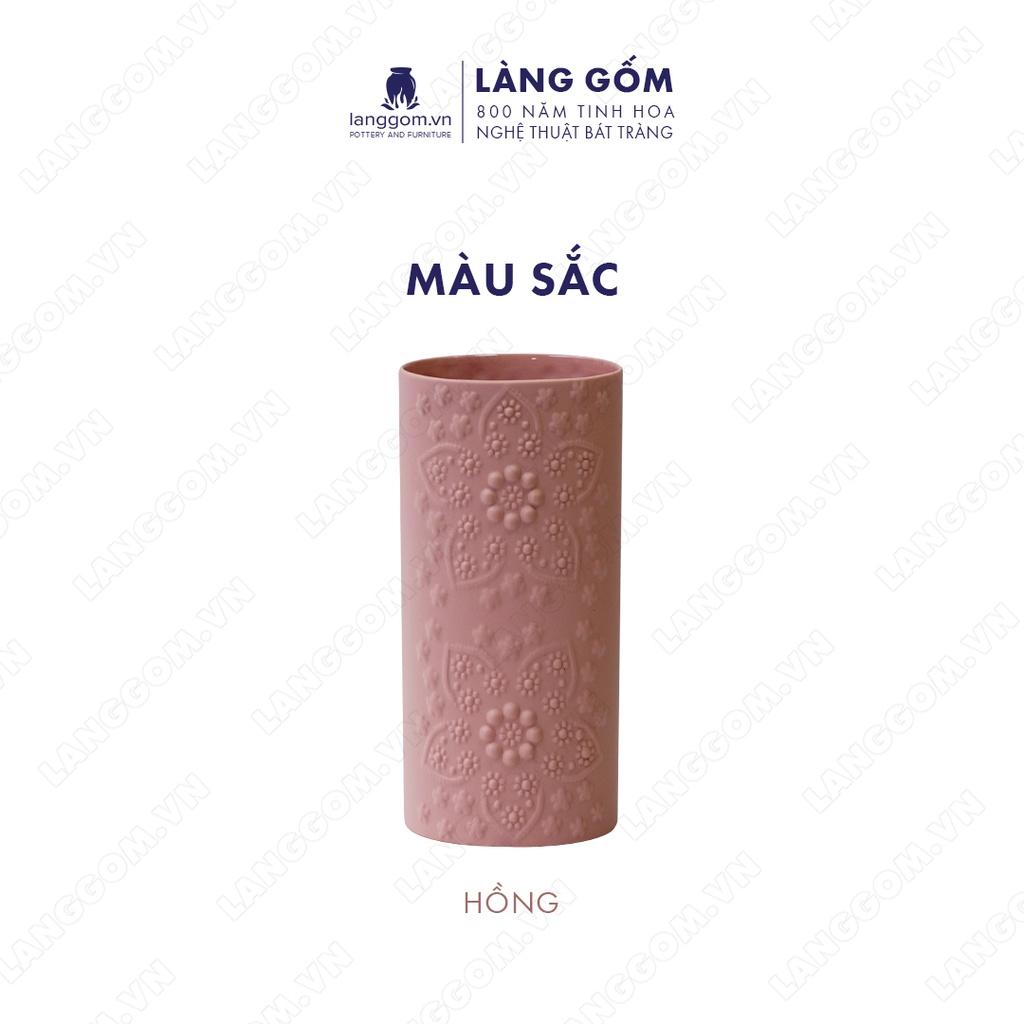 Bình hoa, lọ hoa Gốm sứ Bát Tràng cao cấp Men mát đắp nổi dùng làm quà tặng, trang trí - Làng Gốm Bát Tràng