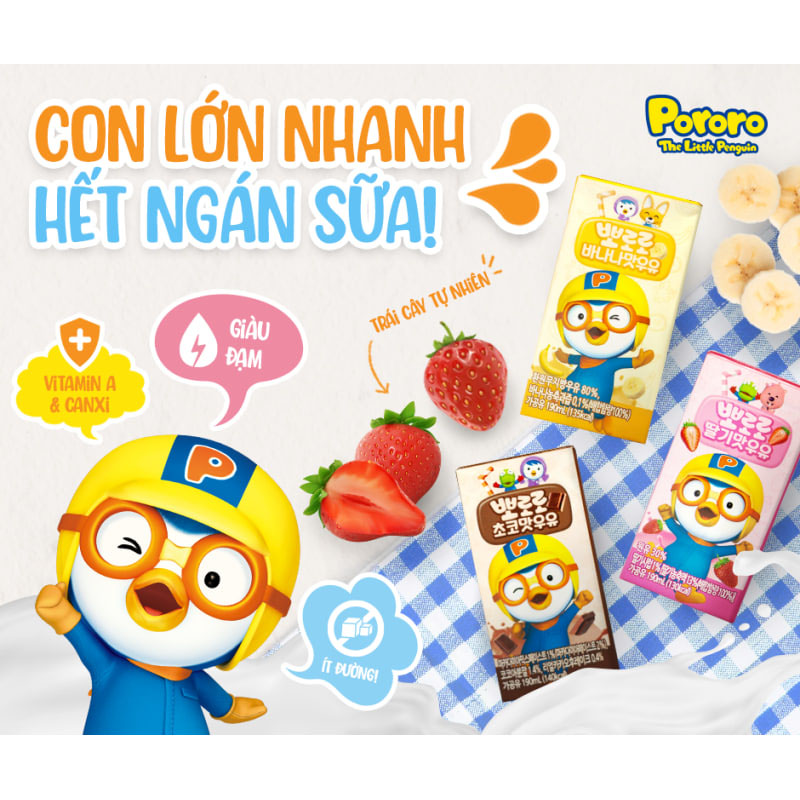 Combo 12 hộp sữa dinh dưỡng Pororo (3x190ml)