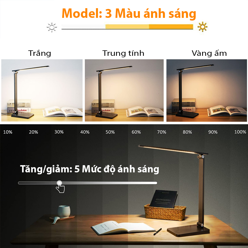 Đèn học và làm việc cảm ứng 5 chế độ sáng MT-856, Đèn đọc sách chống cận