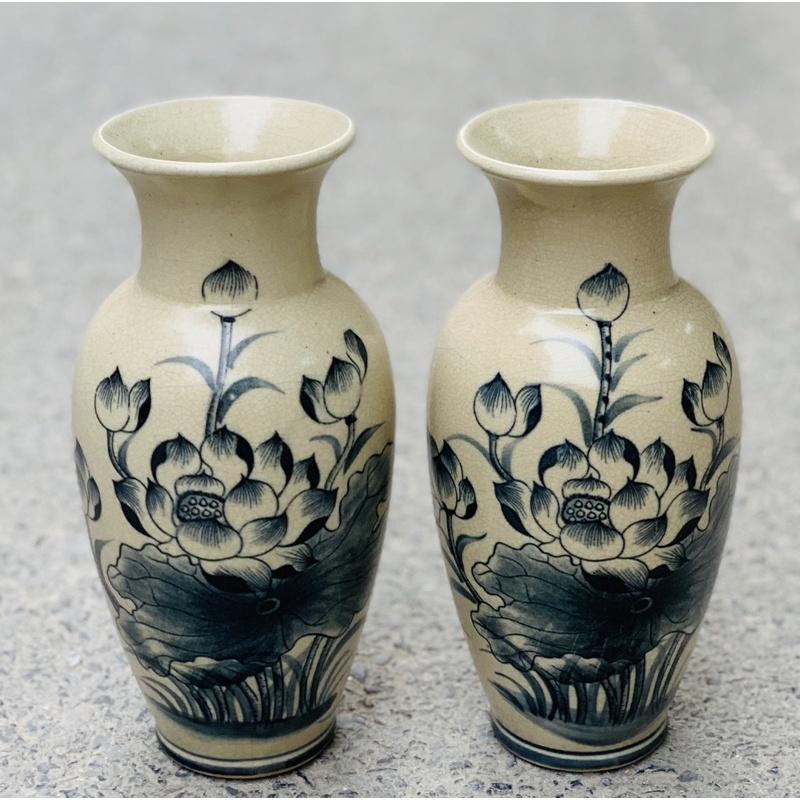 Set 2 lọ hoa men rạn cổ, dáng Lộc bình cao 25cm, dùng cắm hoa cho ban thờ gia tiên- thổ công. Gốm sứ Bát Tràng.