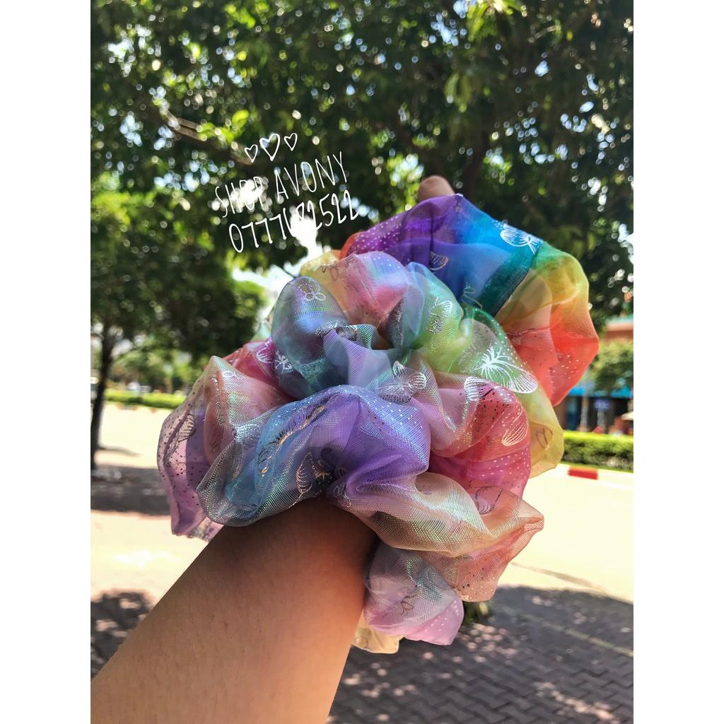 Cột tóc vải scrunchies sắc màu ánh cầu vòng hồ điệp - Bướm