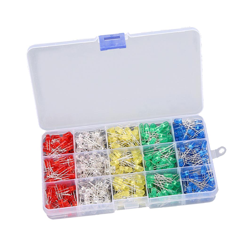 500pcs Assorted 5mm DẪN Ánh Sáng Trắng/Vàng/Đỏ/Xanh Dương/Xanh Lá Điốt DIY Bộ Dụng Cụ