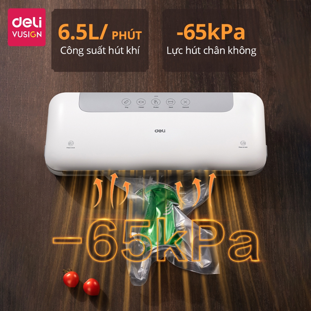 Máy Hút Chân Không Hàng Chính Hãng Deli Hút Tự Động Hàn Miệng Túi Lực Hút Mạnh Bảo Quản Thực Phẩm Tươi Lâu Hơn 3 Lần