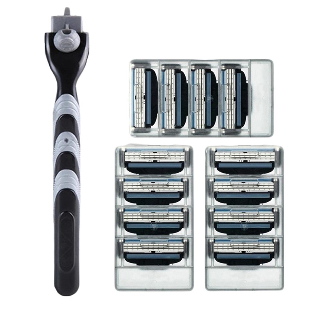 Manual Beard Shaver Razors Hair Shaving Trimmer + 12 Pcs 3 Layer Blade Heads
