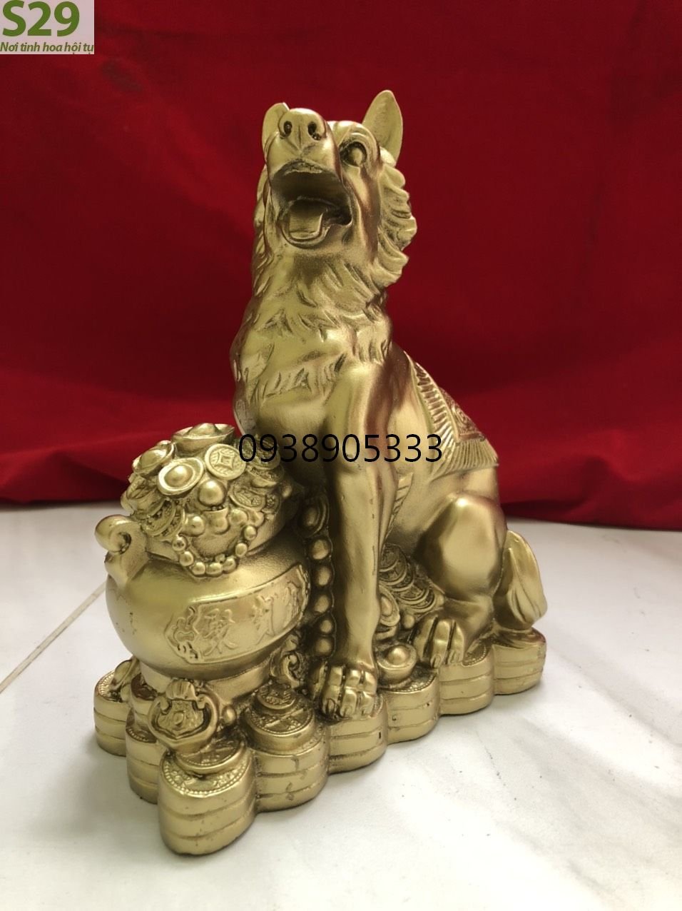 Tượng Chó Ôm Hữu Tiền Bằng Đồng,Phong Thủy Cao 19cm