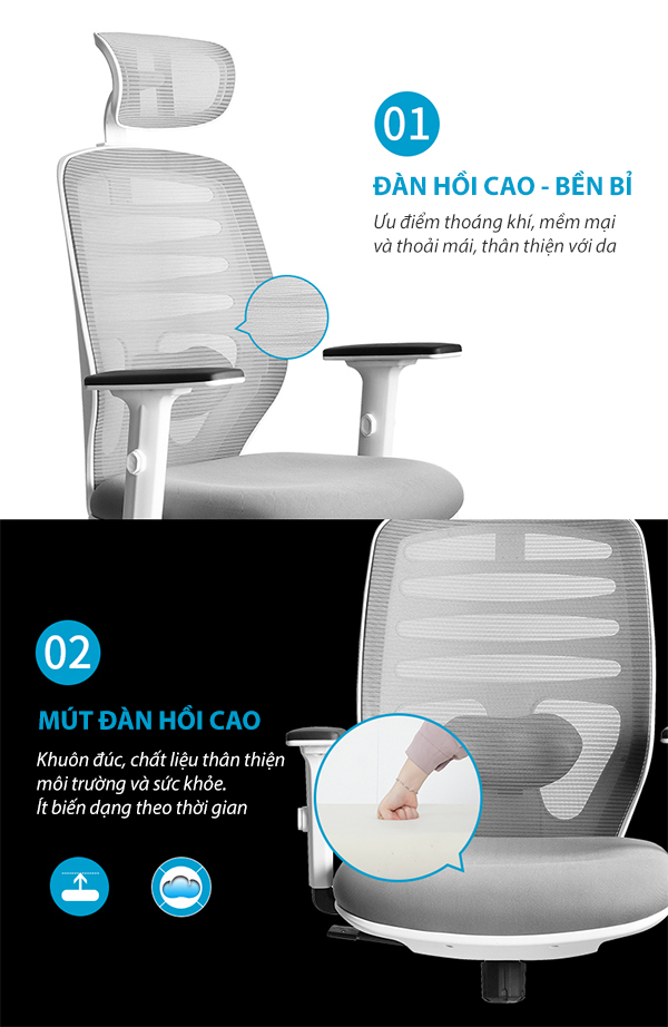 Ghế làm việc Công Thái Học Tech-H, ghế xoay văn phòng Ergonomic có ngả lưng thư giãn giá rẻ