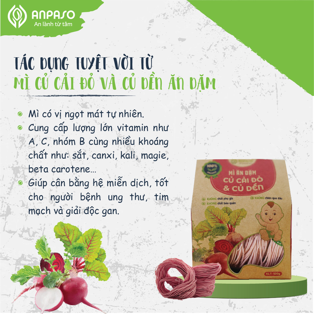 Mì Rau Eat Clean Củ Cải Đỏ và Củ Dền Hữu Cơ Organic Anpaso, Giảm Cân , ăn chay, không chiên nóng, tốt cho tiêu hóa 120g