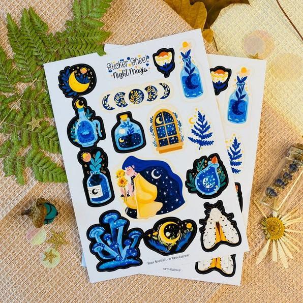 Sticker sheet night magic - chuyên dán, trang trí sổ nhật kí, sổ tay | Bullet journal sticker - unim060