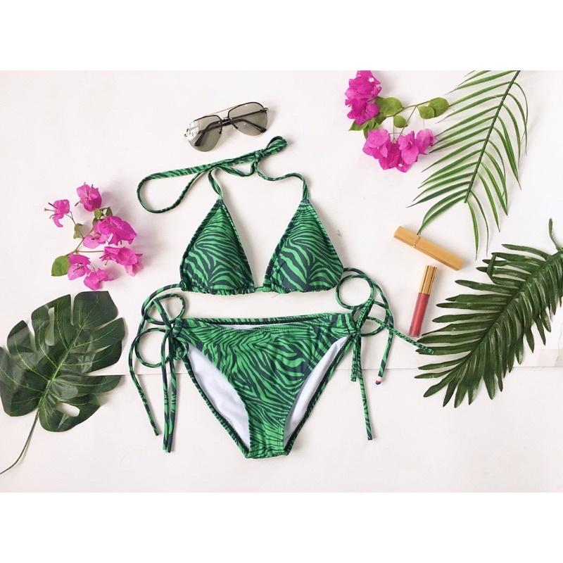 Bikini, đi biển set 3 ngựa vằn kèm áo choàng dài cao cấp